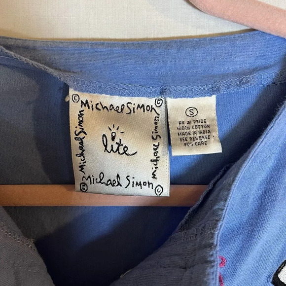 Michael Simon Lite Cardigan W L Blue Button Front Embroidered Clothes Shoes - Picture 2 of 8